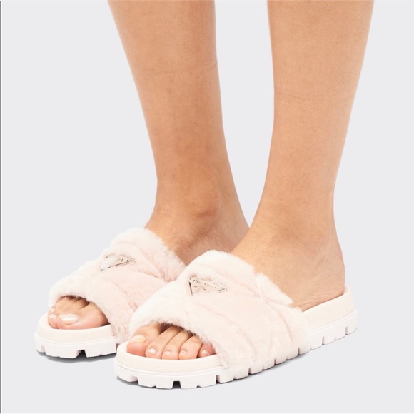 Prada Pink Shearling Slides US10/ EU 40 - Picture 3 of 11